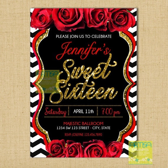 Red Sweet 16 Invitations 9