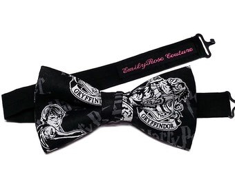 Gryffindor Bow Tie- Pre Tie Boe Tie- Adjustable Strap- Newborn to Adult- Father and Son- Cotton, Handmade Bow tie