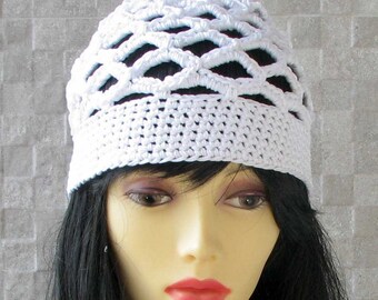WHITE cotton BEANIE hat for Kundalini sadhana Kufi hat Crochet Cotton hat Skullcap scalloped