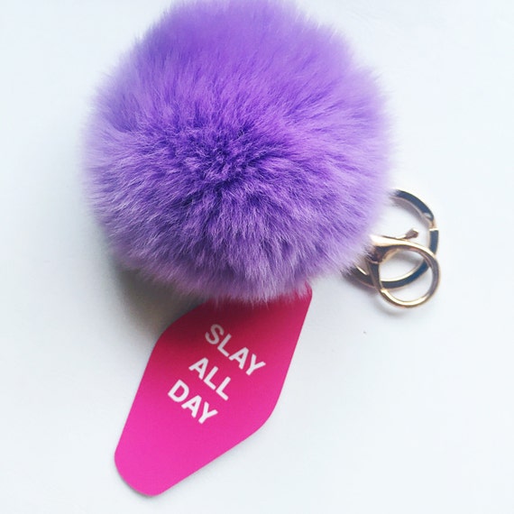 Slay All Day Fur Pom Pom Keychain