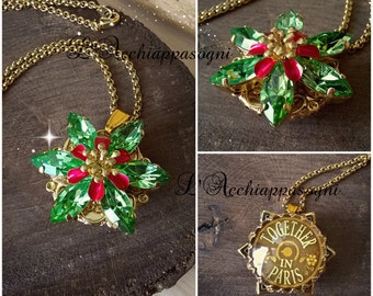 Anastasia Together In Paris Necklace - Anastasia Inspired Necklace - Once Upon a Dicember - Romanov - Brass - flower - PERIDOT green