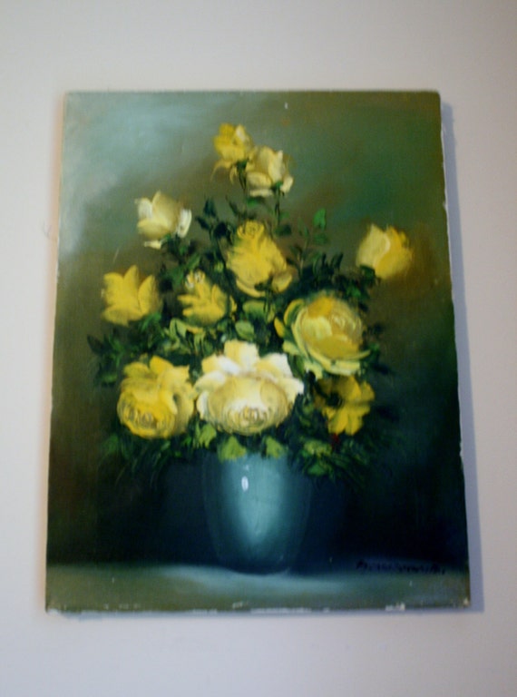 A. Montoya Signed Oil On Canvas Painting Yellow Roses In Vase