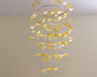 dark and light yellow butterfly mobile, baby girl mobile, baby boy mobile, crib mobile, photo prop, dorm room decor, nursery mobile