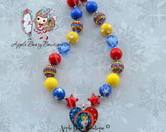 Wonder Woman Necklace Wonder Woman Chunky Necklace Superheroes bubblegum necklace wonder woman bubblegum necklace avenger chunky necklace