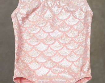 Gymnastics Leotards | Dance Leotards - Pink Coral Mermaid leotard for toddlers, girl's sizes 18 Months, 2t,3t,4,5,6,7,8,106