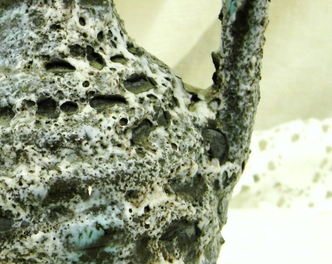 Vintage French Mid Century Black and White Lava Vase Jug, 1960s Vallauris Bubble Dark Glaze Ecume des Mers, 1950s Design Tall Necked Pot