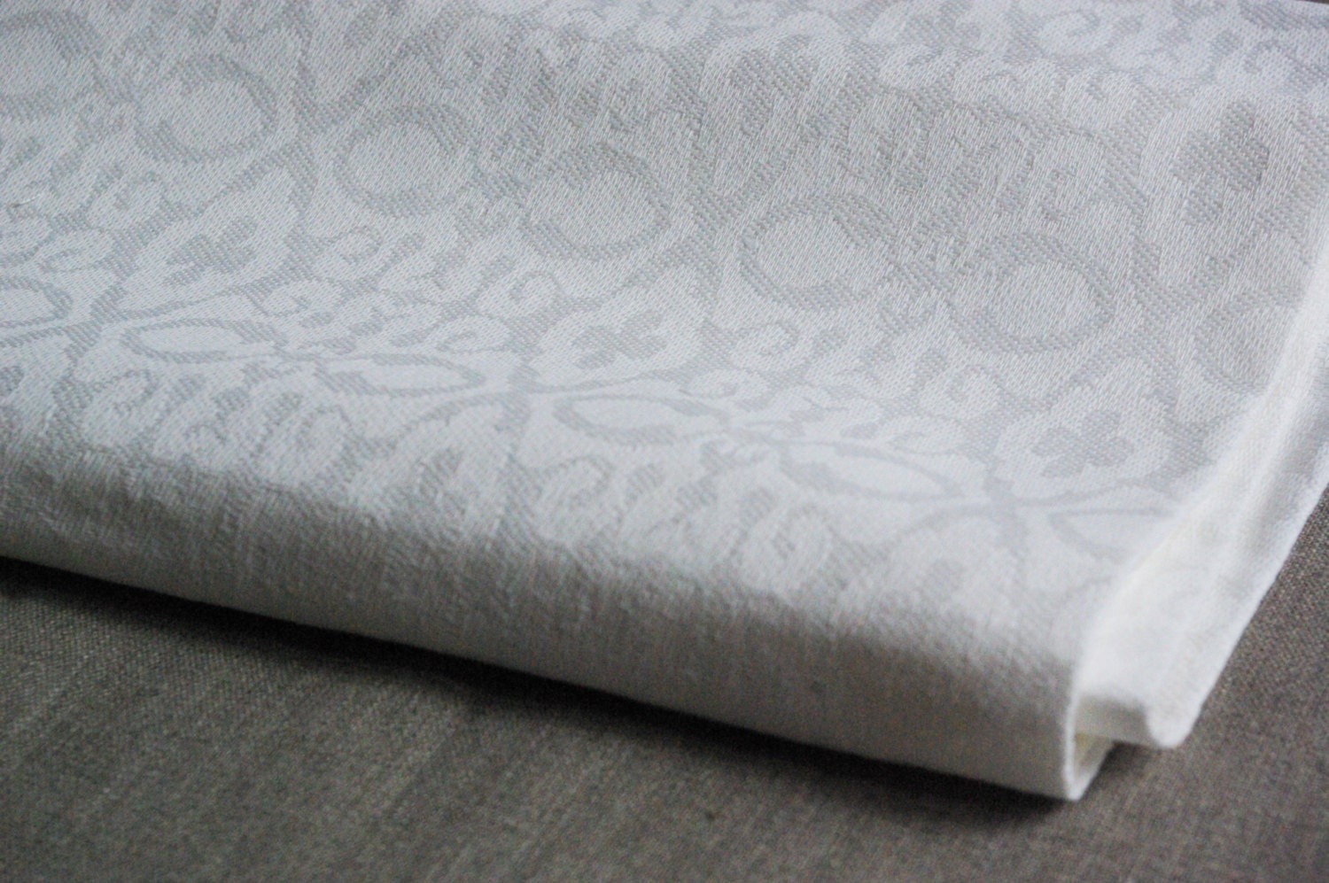 White linen tablecloth reversible damask natural linen with