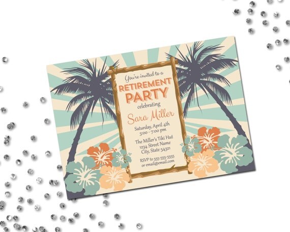 Luau Retirement Party Invitation - Retirement Party - Palm Trees and Flowers - Retro - DIY - Printable Il_570xn