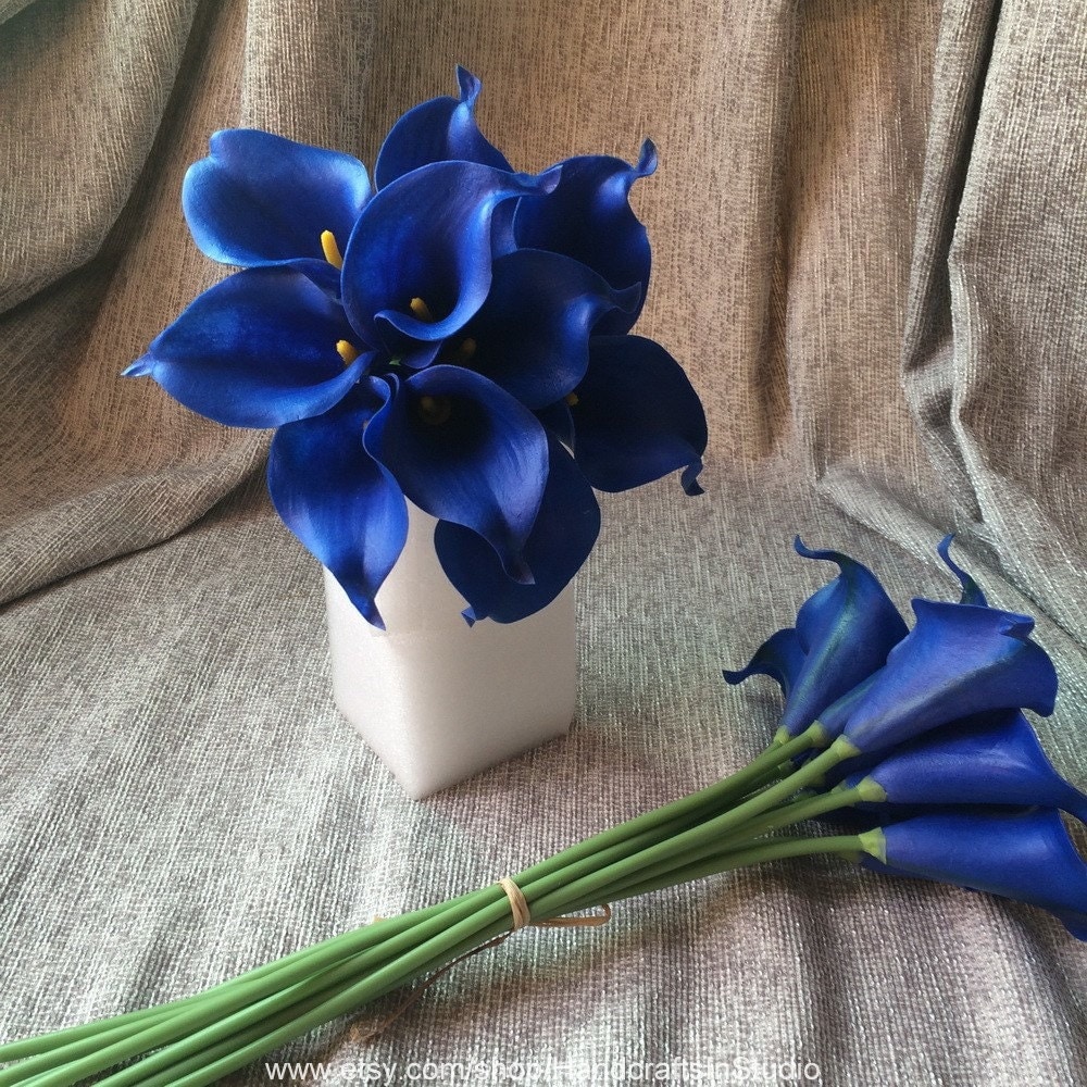 Royal Blue Calla Lily Bouquet 10 Stems Cobalt Flowers Real