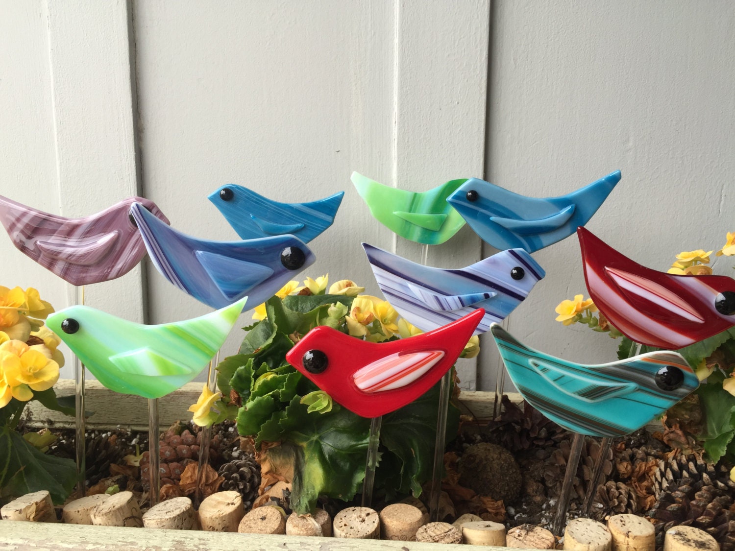 Fused Glass Bird Plant Stakes