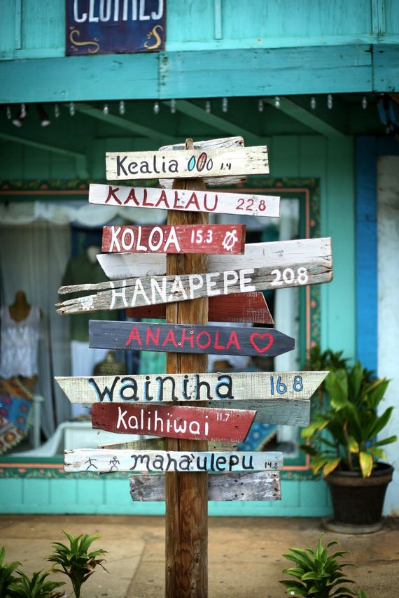 Hawaii Kauai hand painted sign Kapaa town directional
