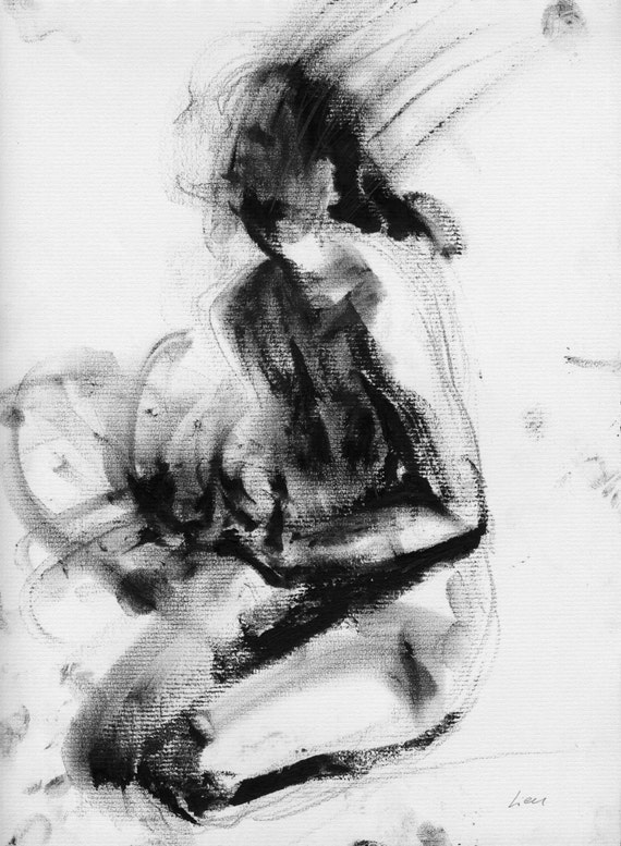 Haunting Figure Drawing Moody Dark Fine Art Crayon Figure