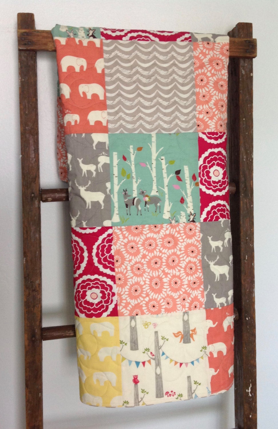 Baby Girl Quilt Elephant Deer Girl About Town Birch by CoolSpool