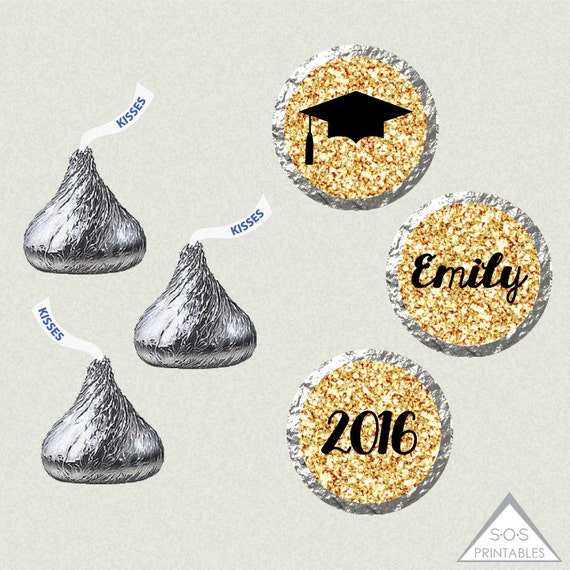 Graduation Printable Hershey Kiss Labels Grad Kisses Gold