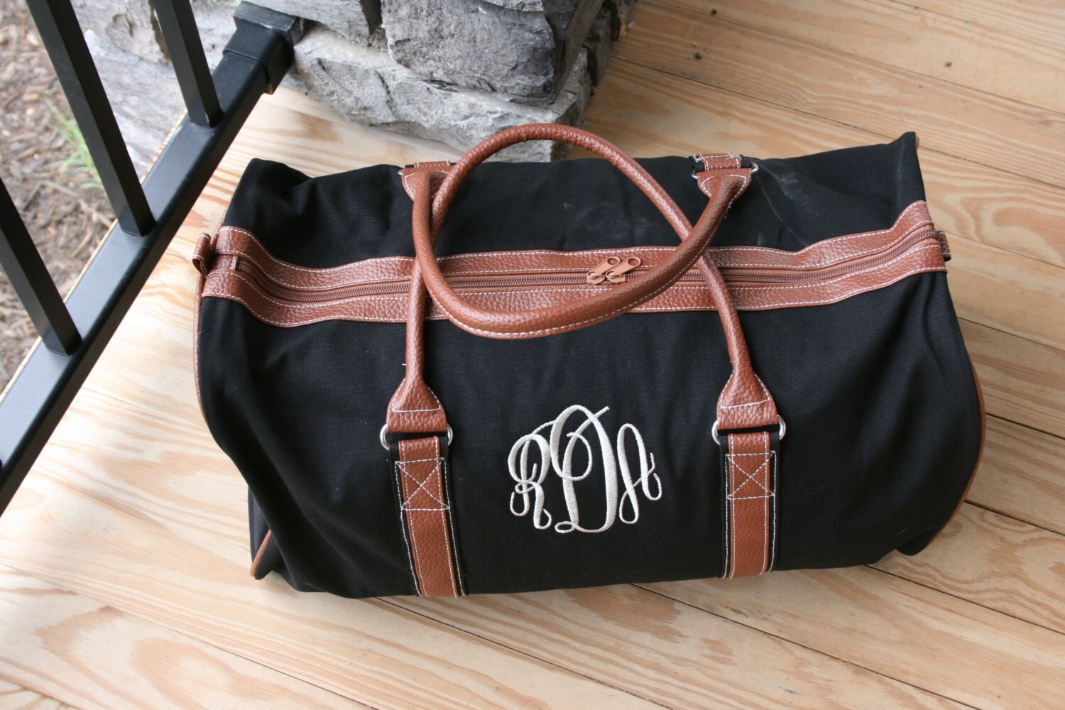 Monogrammed Mens Duffel Bag Personalized Black Weekender Bag