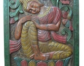 Vintage India Wall Panel Resting Buddha Hand Carved Door Panels