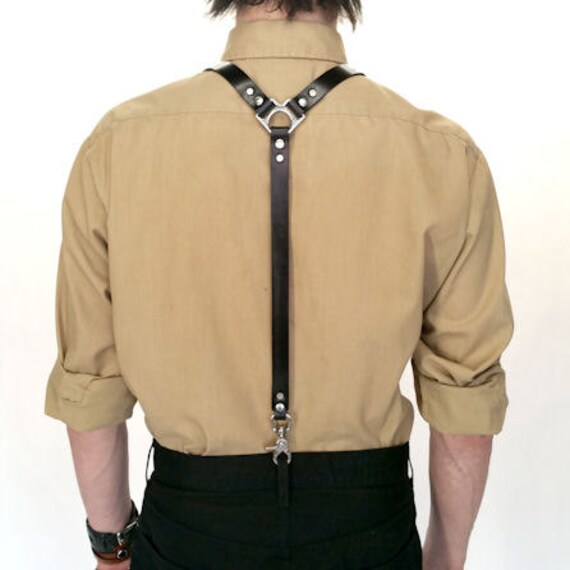 Black Leather Uniform Suspenders. Neofolk Strict Military