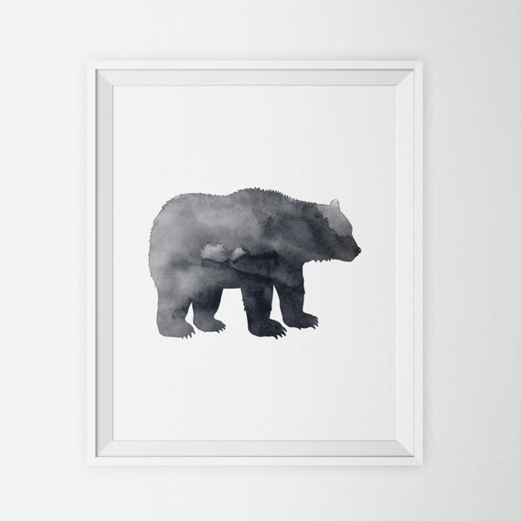 Black Bear Silhouette Watercolor Art Print by DaydrifterDigital