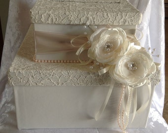 Elegant wedding card box, Card Box, secured locking card box, locking card box, locking wedding card box, Ivory card box, white card box