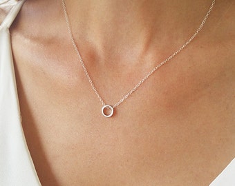 Silver charm necklace, Tiny circle necklace, Circle pendant necklace, birthday gifts, Eternity necklace, Karma necklace, Silver necklace