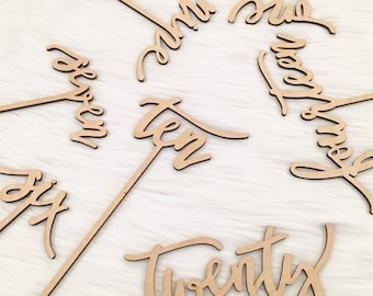 SALE Wood Table Numbers with Sticks, Wedding Wood Numbers, 5 inch sticks, Escort Cards, Table Decoration, Centerpieces, Calligraphy Signs