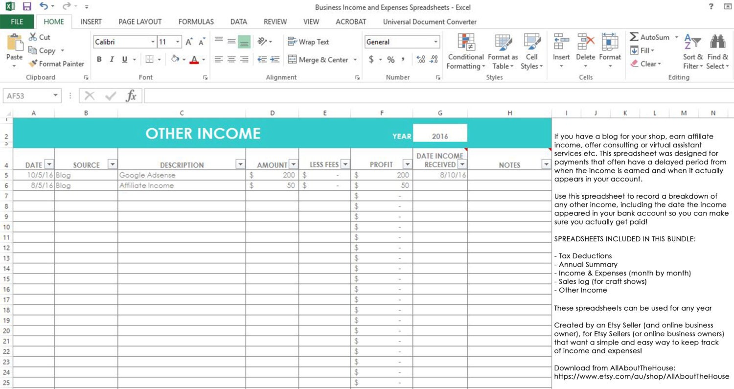 Etsy Seller Spreadsheets shop management Tool financial tax