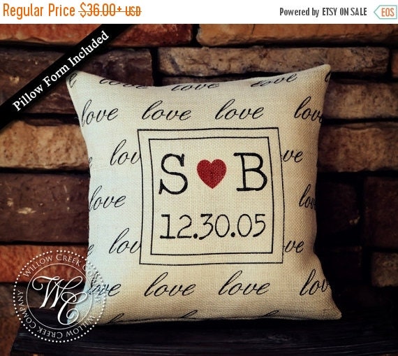 Burlap Pillow Personalized Wedding Gift by