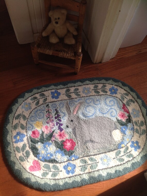 Spring Bunny hooked rug