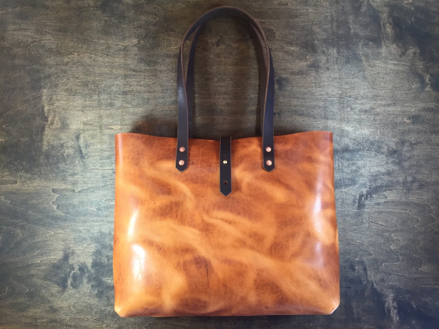 Chestnut Horween Leather Tote 15 x 12 x 5 by KochLeather on Etsy