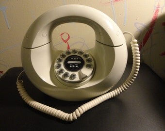 Vintage WHITE OVAL PHONE - The Donut Phone - Oval Push Button Phone - White Handbag Oval Phone
