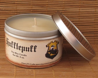 Hufflepuff Harry Potter Inspired 8 oz. Soy Wax Candle in Tin - Your Choice of Scent!