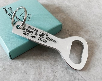 personalized bottle opener dad with children's name and birthday birth stats lbs oz inches custom bottle opener dad keychain new dad gift