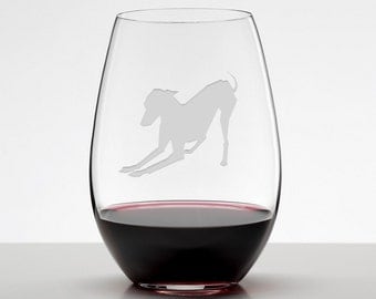 Italian Greyhound Wine Glass, Playful Italian Greyhound Glass, Iggy Etched Stemless Wineglass