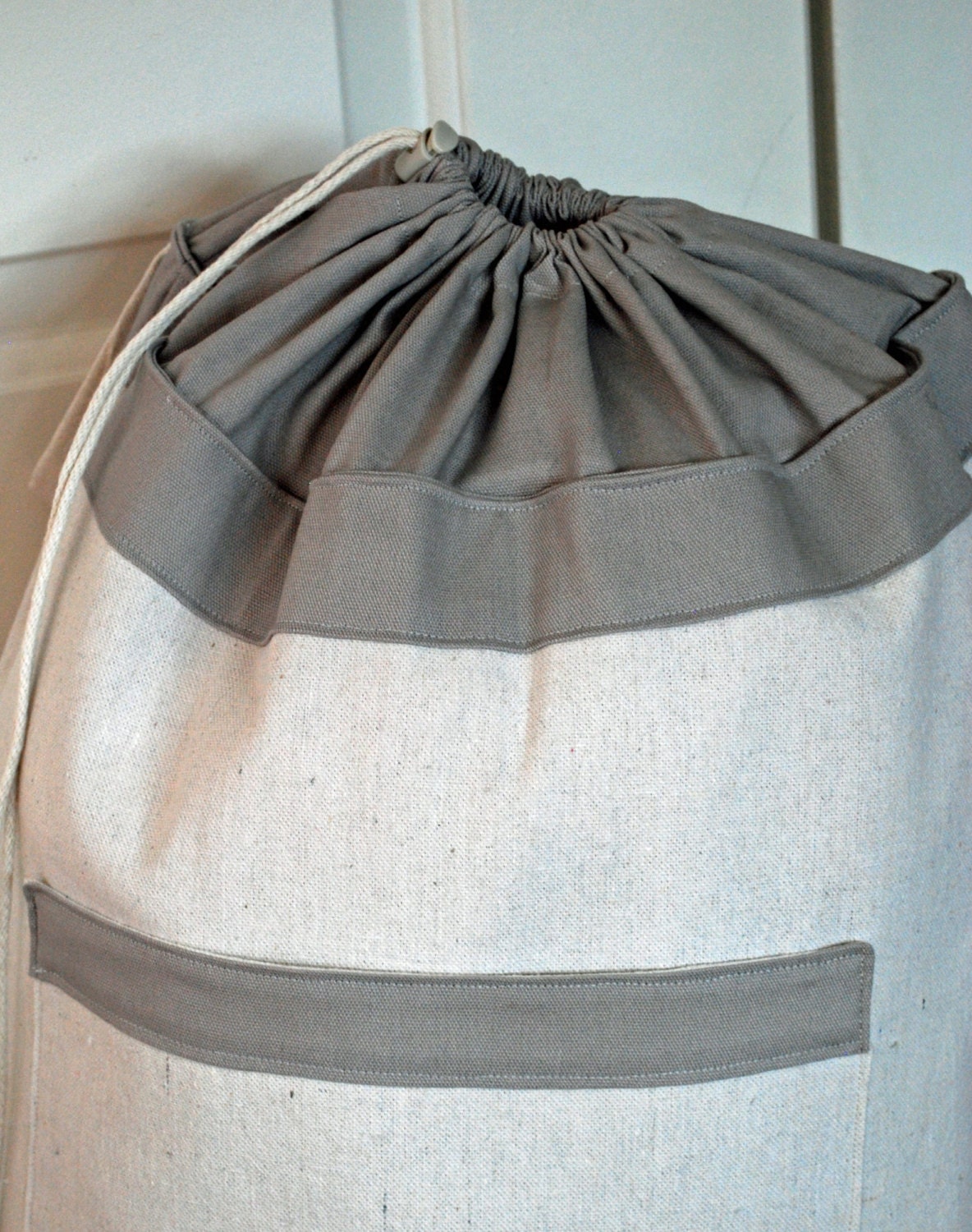 Hanging Hamper Laundry Bag Gray Drawstring Bag with