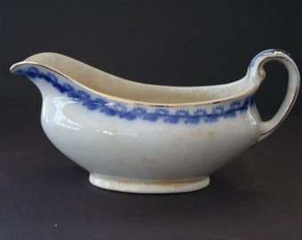 Ridgways Flow Blue Gravy Boat, Blue White Gold Gravy Boat, Flow Blue China, Flow Blue England, Antique Flow Blue