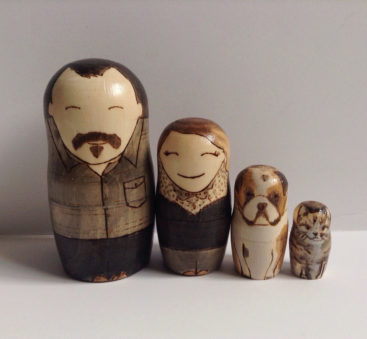 Set of 4 dolls Custom family nesting matryoshka dolls