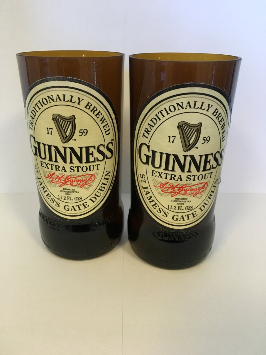 Guinness Beer Bottle Tumbler Drinking Glasses. Man Cave.