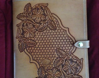 Hand tooled leather portfolio/notebook