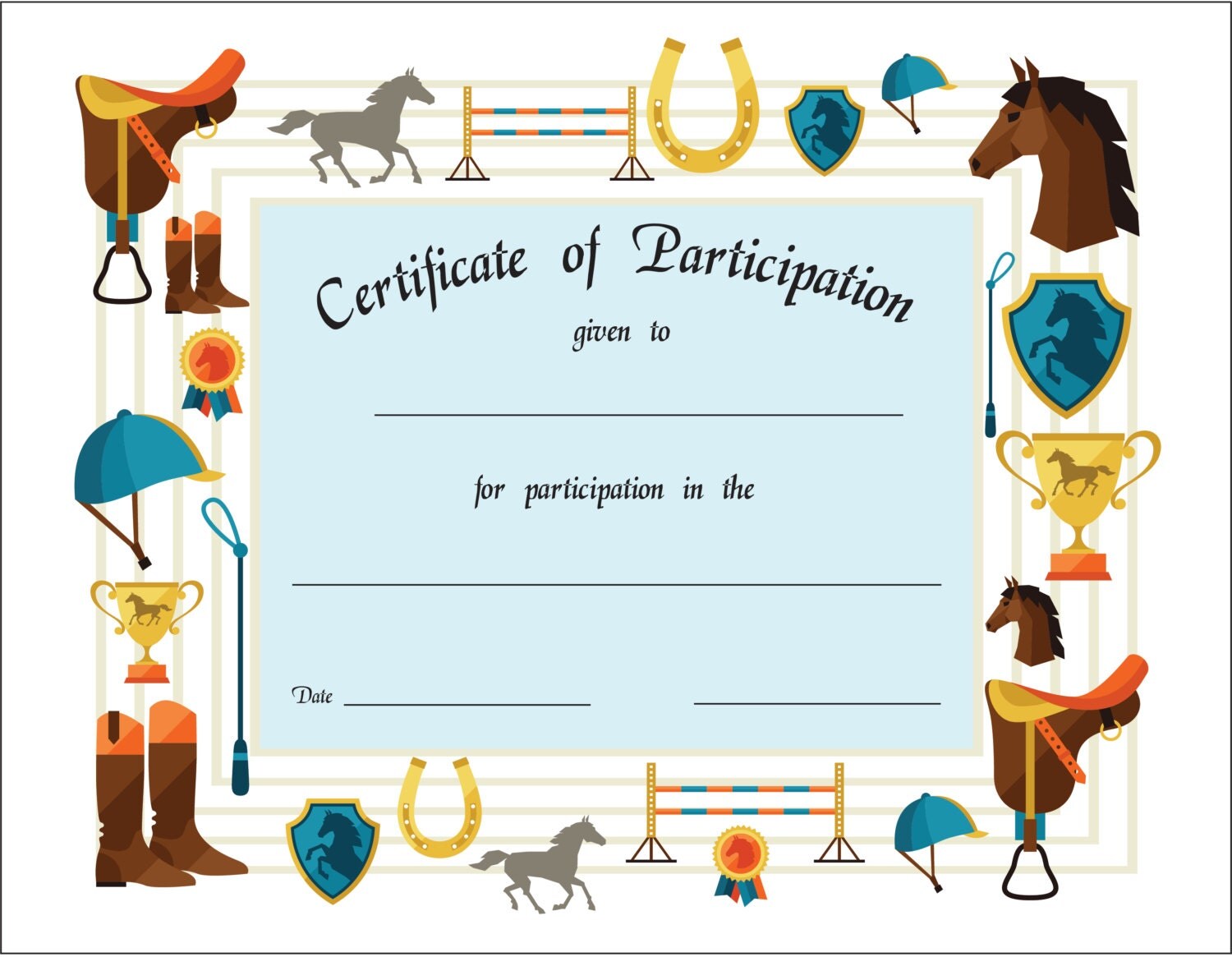 Certificate of Participation Printable for English Saddle