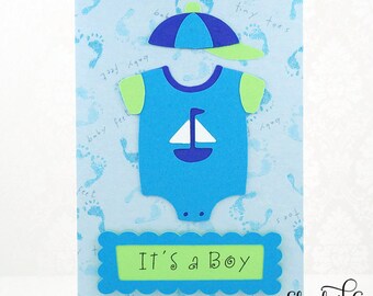 CLEARANCE 50% off New Baby Card, Congratulations Card, Blue Baby Onesie, Greeting Cards Handmade