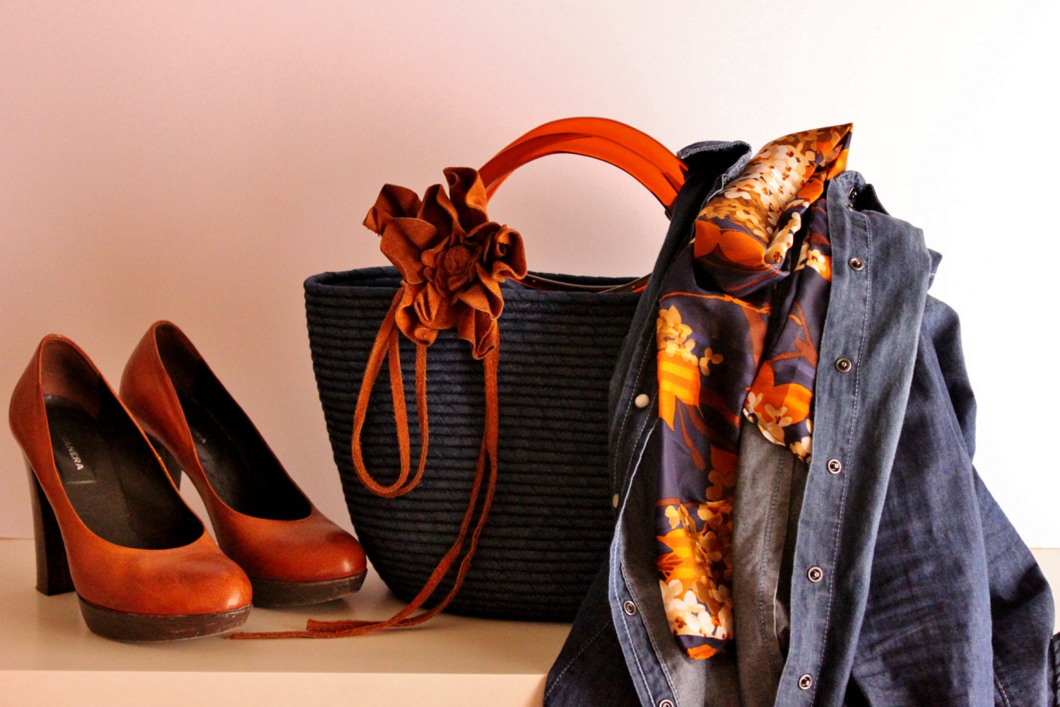 Blue Jeans Basket Bag Monochrome Basketbag Summer by Annas7Closet