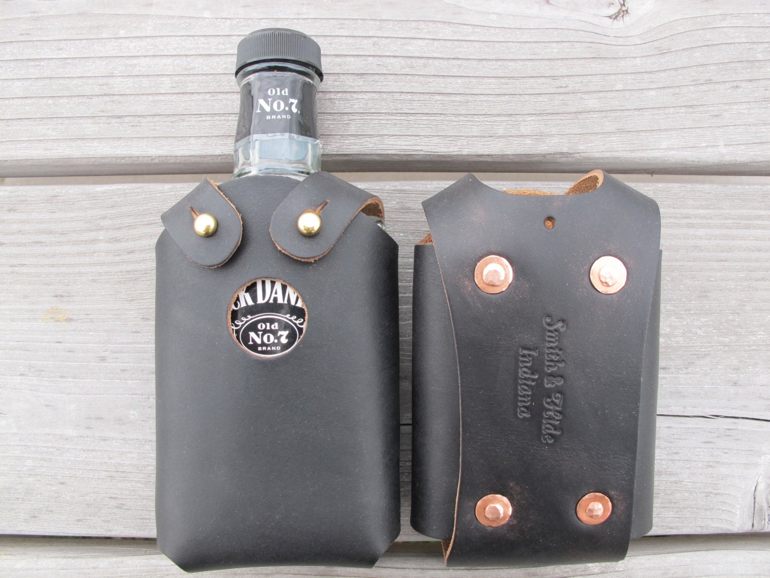 Handmade Horween Leather Whiskey Bottle Holder 200ml Hand