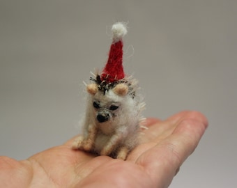 Needle Felted Hedgehog-Christmas Hedgehog-Handmade Christmas-Needle Felted Animal-Wool Animal