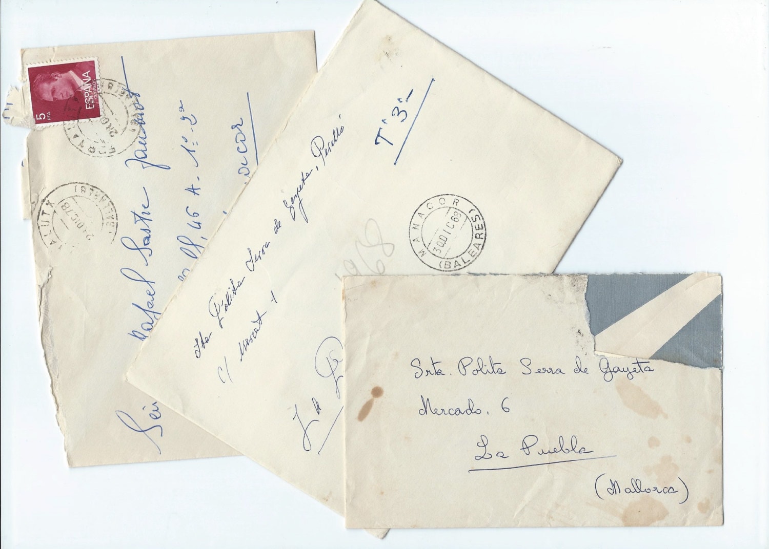 3 Vintage Envelopes from SPAIN Handwritten envelopes S37