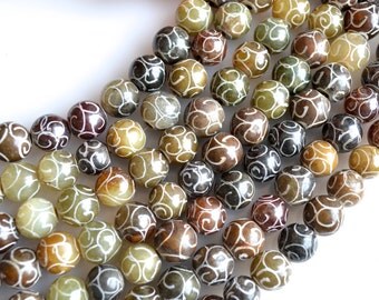 Carved Serpentine Jade Beads Gemstone Muti Color Round Shape Size Approx. 10-12mm 16 inch