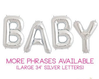 Giant 34" Baby Silver Foil Letter Balloons | Baby Shower, Oh Baby, Boy Girl, Love (PLUS MORE PHRASES)