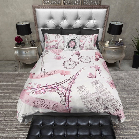 Lightweight Pink Eiffel Tower Paris London Bedding by InkandRags