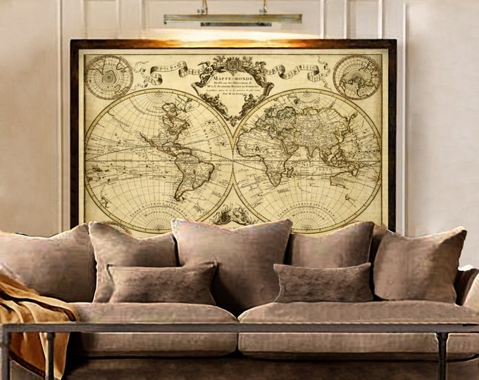 L'Isle's 1720 Old World Map Historic Map Antique Style World Map Guillaume de L'Isle mappe monde Wall Map Vintage Map Home Decor