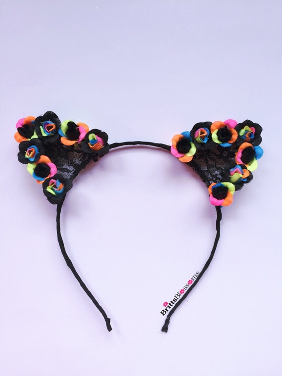 Black Neon Rose Cat Ears Cat Ears Flower Cat Eats Flower