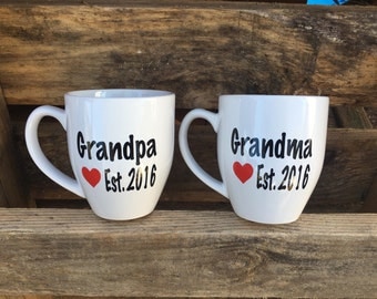 Grandma and Grandpa, New Grandma New Grandpa, Grandparent Pregnancy Announcement Coffee Mugs, Set of two